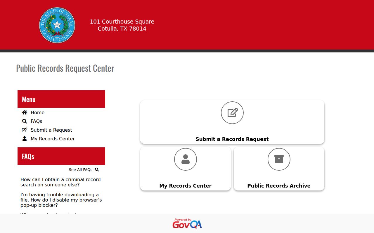 La Salle County GovQA portal for arrest record requests