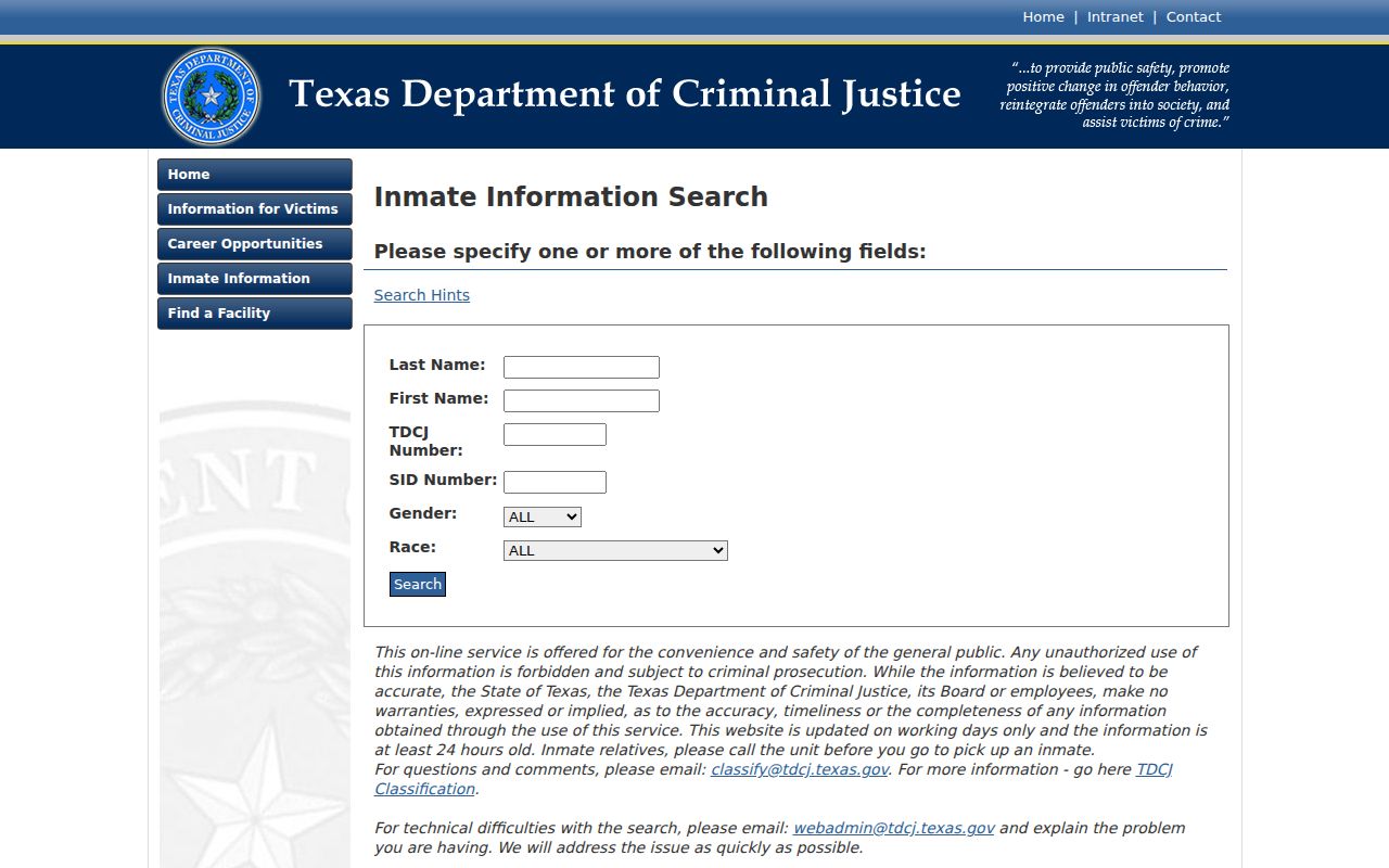 TDCJ inmate search supplement for La Salle County arrest records