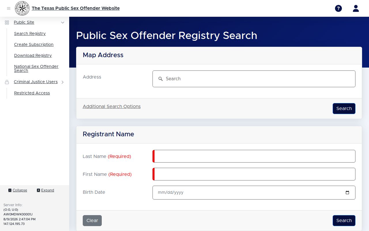 La Salle County sex offender search on the Texas DPS registry